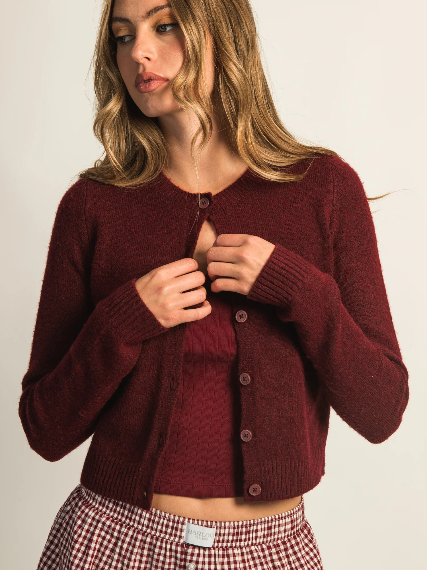 HARLOW COLLINS CARDIGAN - BURGUNDY - Image 5